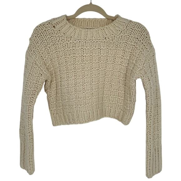 J.O.A. Los Angeles Wool Chunky Knit Cropped Sweater Cream Winter Cozy Comfy XS - Picture 1 of 9